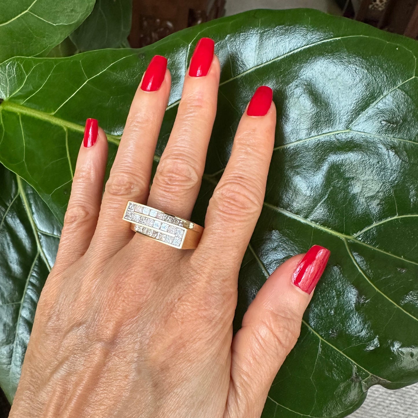 Men's Asymmetrical Princess Cut Diamond Ring – 3.9 Carats G/VVS 18k Yellow Gold