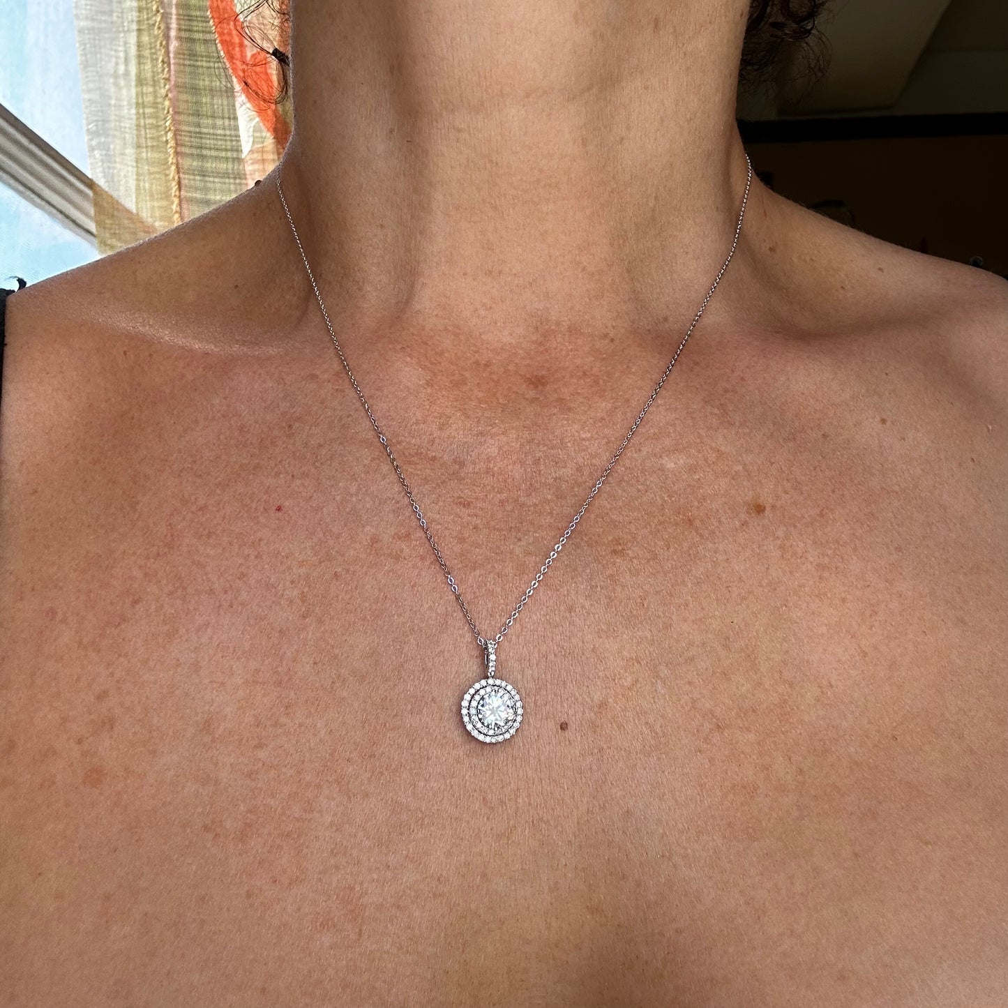 Double Halo Diamond Necklace in White Gold