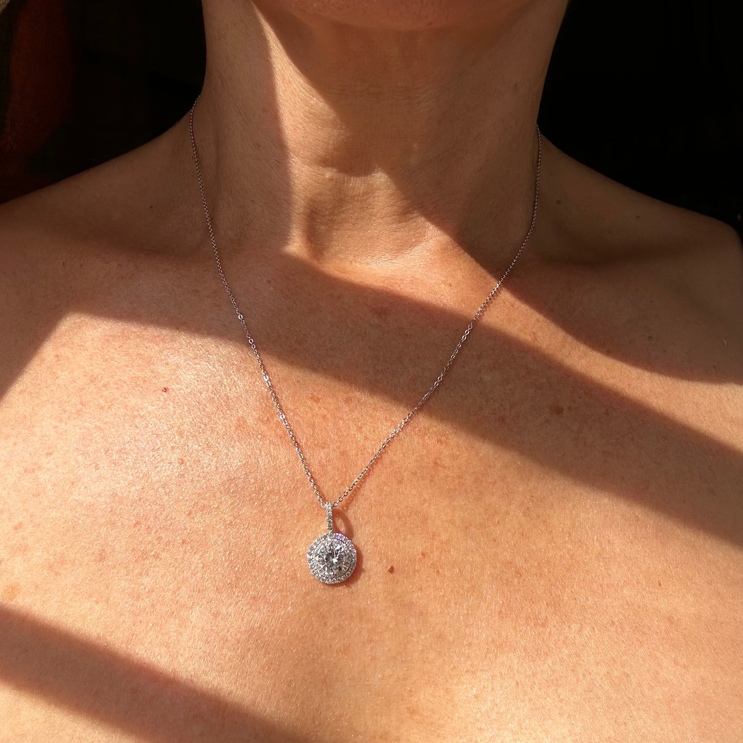 Double Halo Diamond Necklace in White Gold