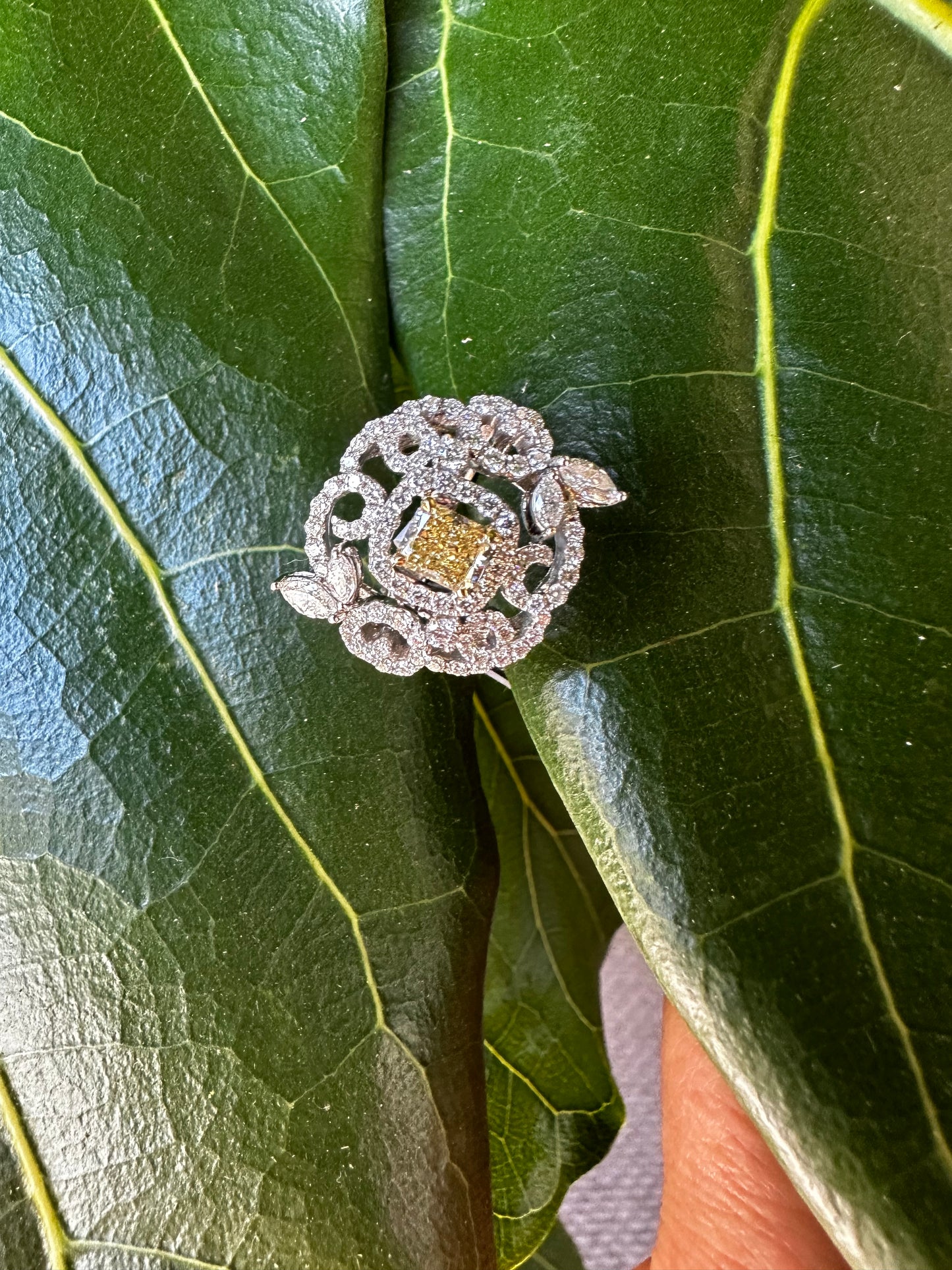 Fancy Light Yellow Radiant & White Diamonds Ring