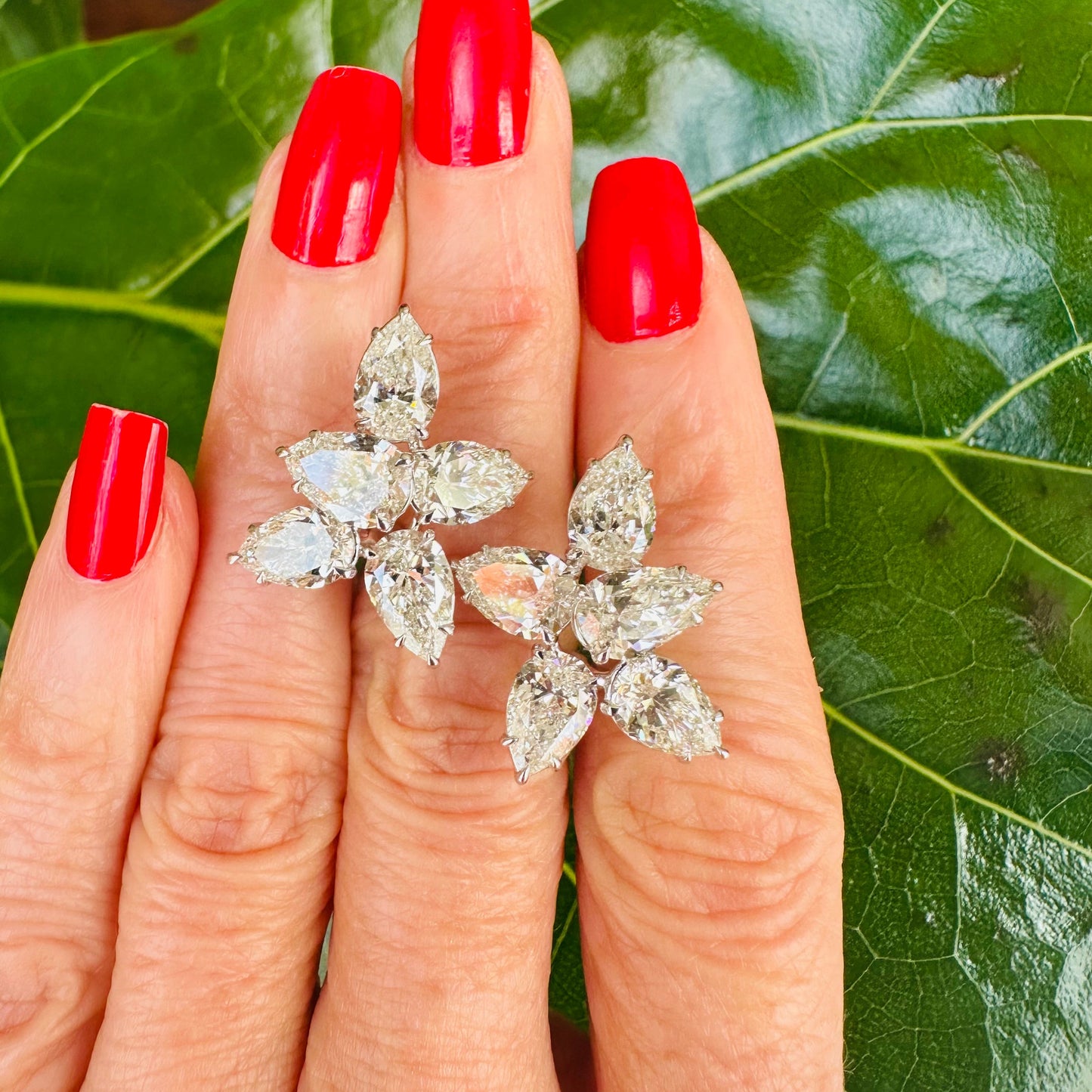 GIA Certified Pear Diamond Floral Cluster Earrings – 10.06ct 18k White Gold