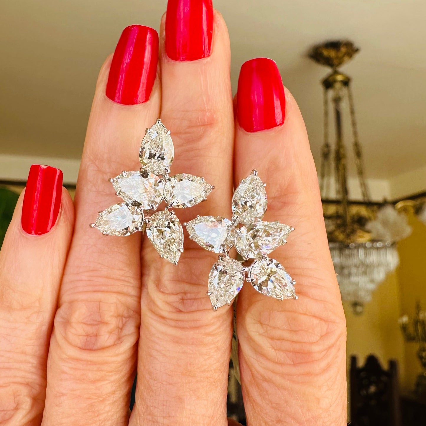 GIA Certified Pear Diamond Floral Cluster Earrings – 10.06ct 18k White Gold