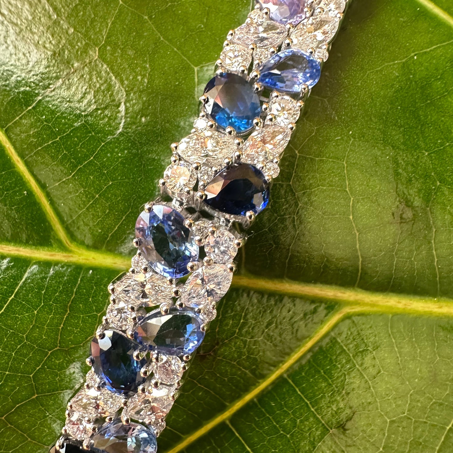 Natural Diamond & Sapphire Mixed Cut Statement Bracelet – 18k White Gold