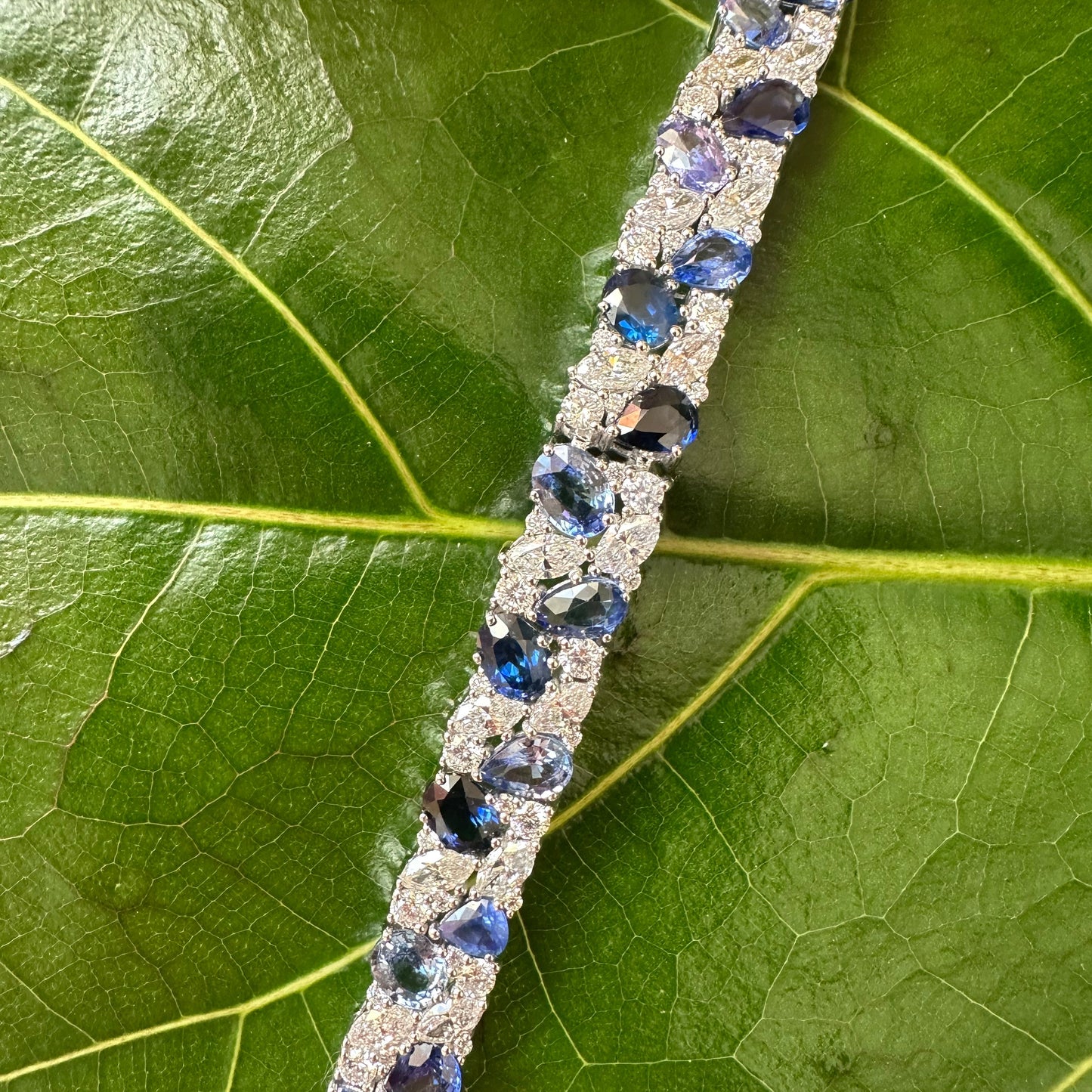 Natural Diamond & Sapphire Mixed Cut Statement Bracelet – 18k White Gold