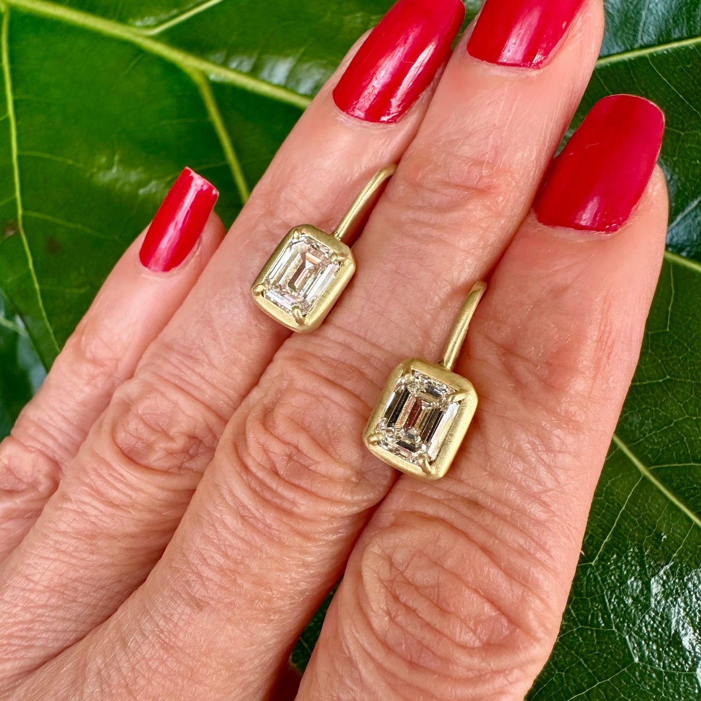 GIA Certified Emerald Cut Diamond Bezel Dangle Earrings – 3.02 CTW 18k Yellow Gold