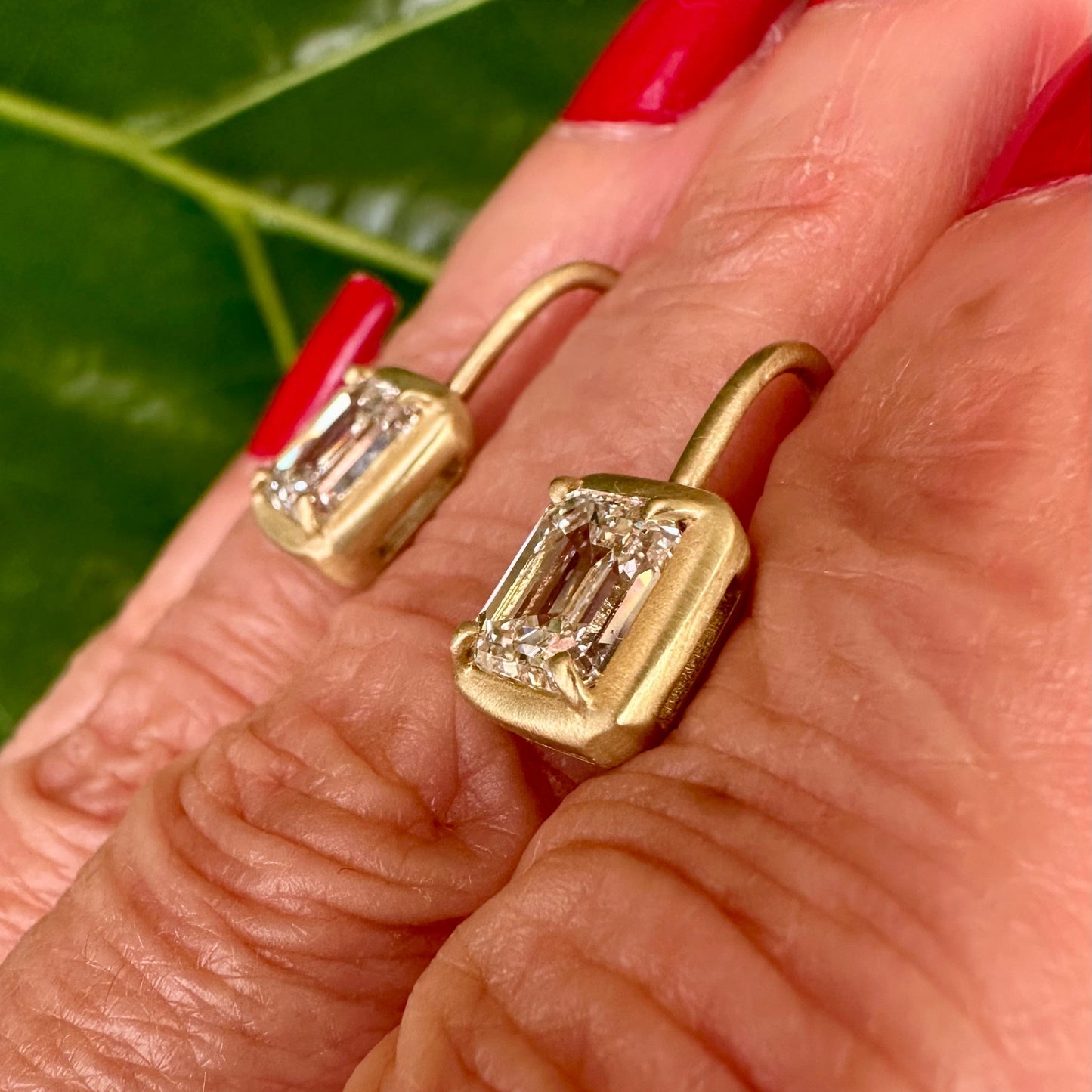 GIA Certified Emerald Cut Diamond Bezel Dangle Earrings – 3.02 CTW 18k Yellow Gold