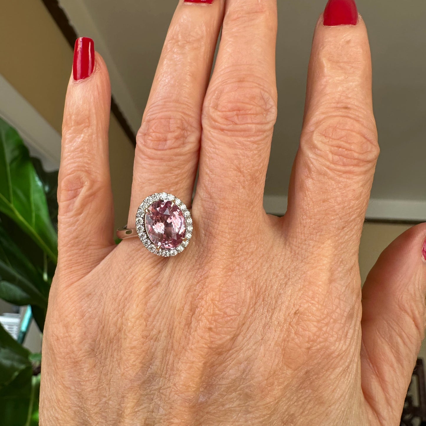 GIA Certified Padparadscha Sapphire Ring – 4.07ct Oval Diamond Halo Platinum