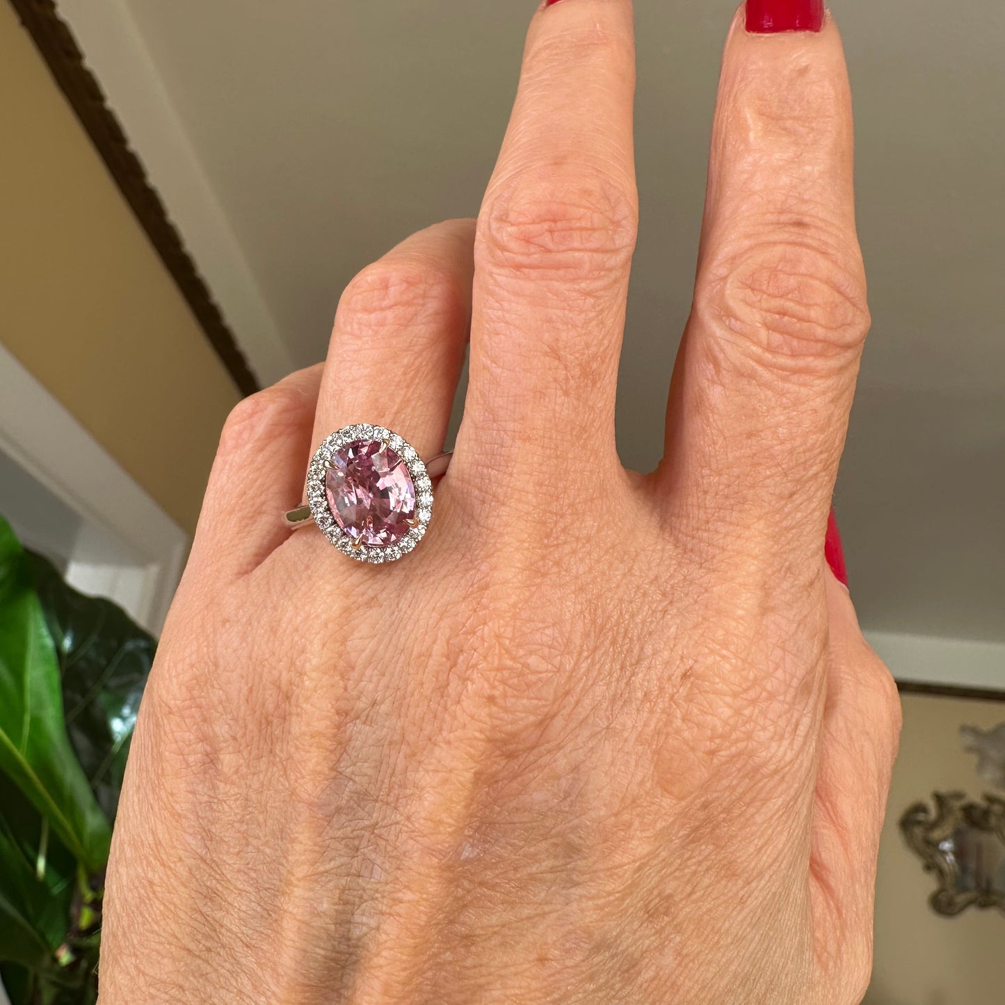GIA Certified Padparadscha Sapphire Ring – 4.07ct Oval Diamond Halo Platinum