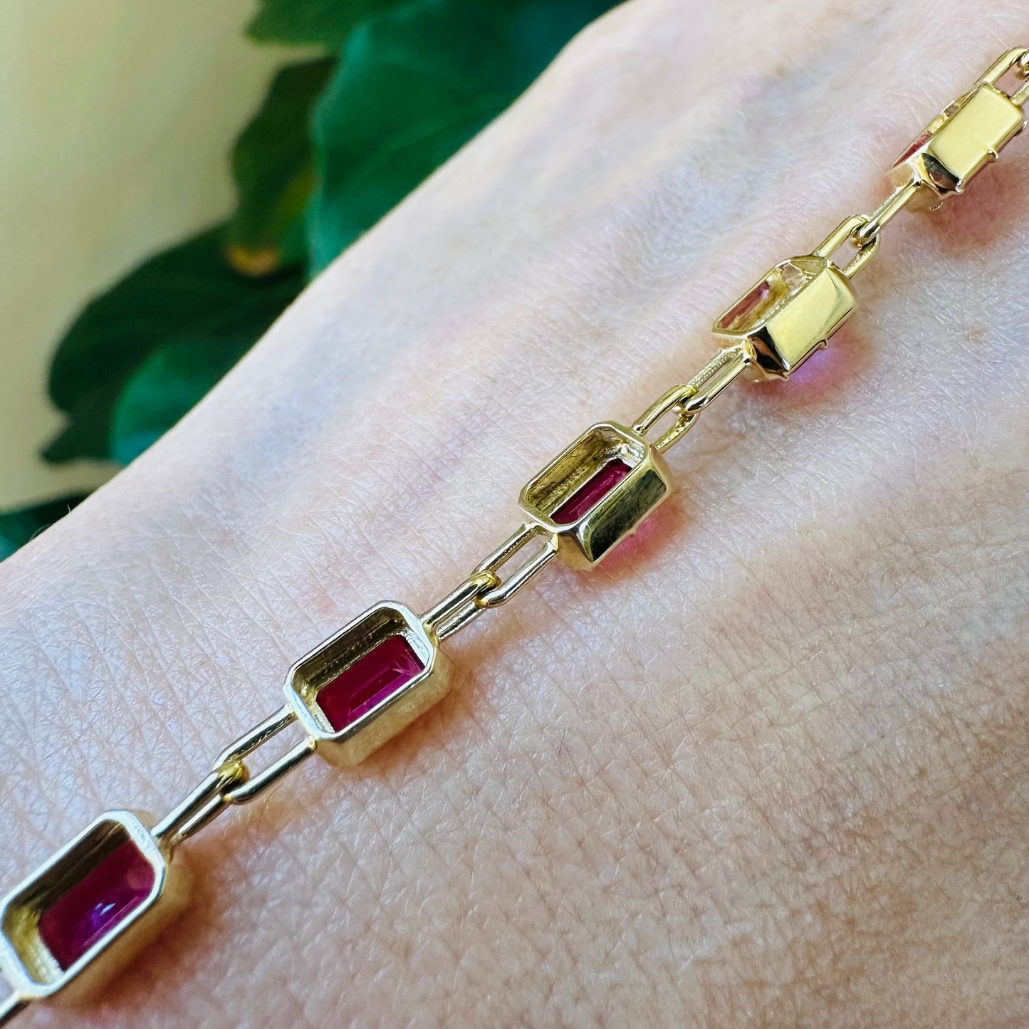 East-West Emerald Cut Ruby Tennis Bracelet – 6.27ct 18k Yellow Gold