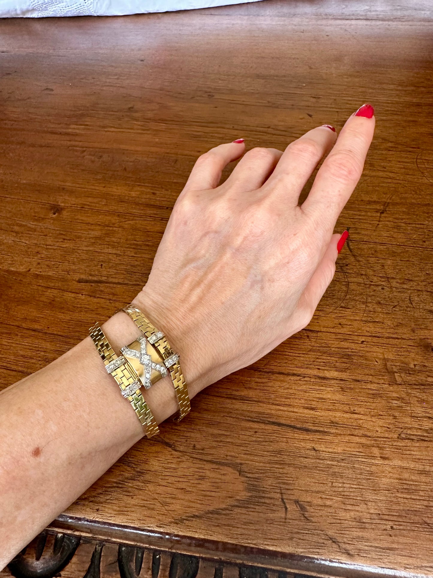 Textured Double Bracelet with Natural Diamonds