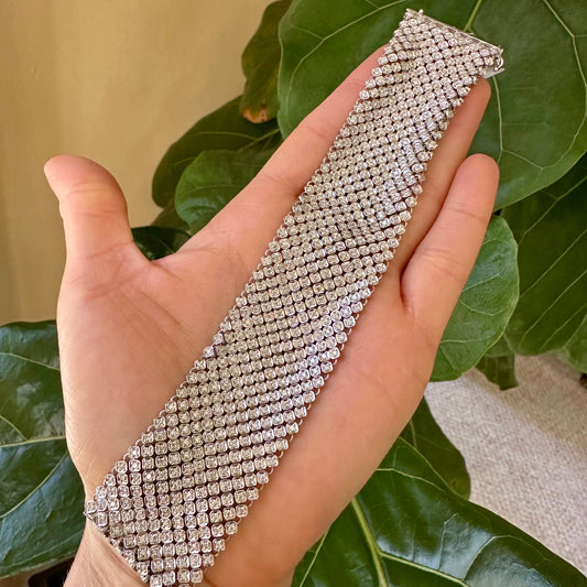 Wide Diamond Mesh Carpet Bracelet | 9.31ct Diamonds | 18k White Gold | 61.30g | 7.25" | Reversible