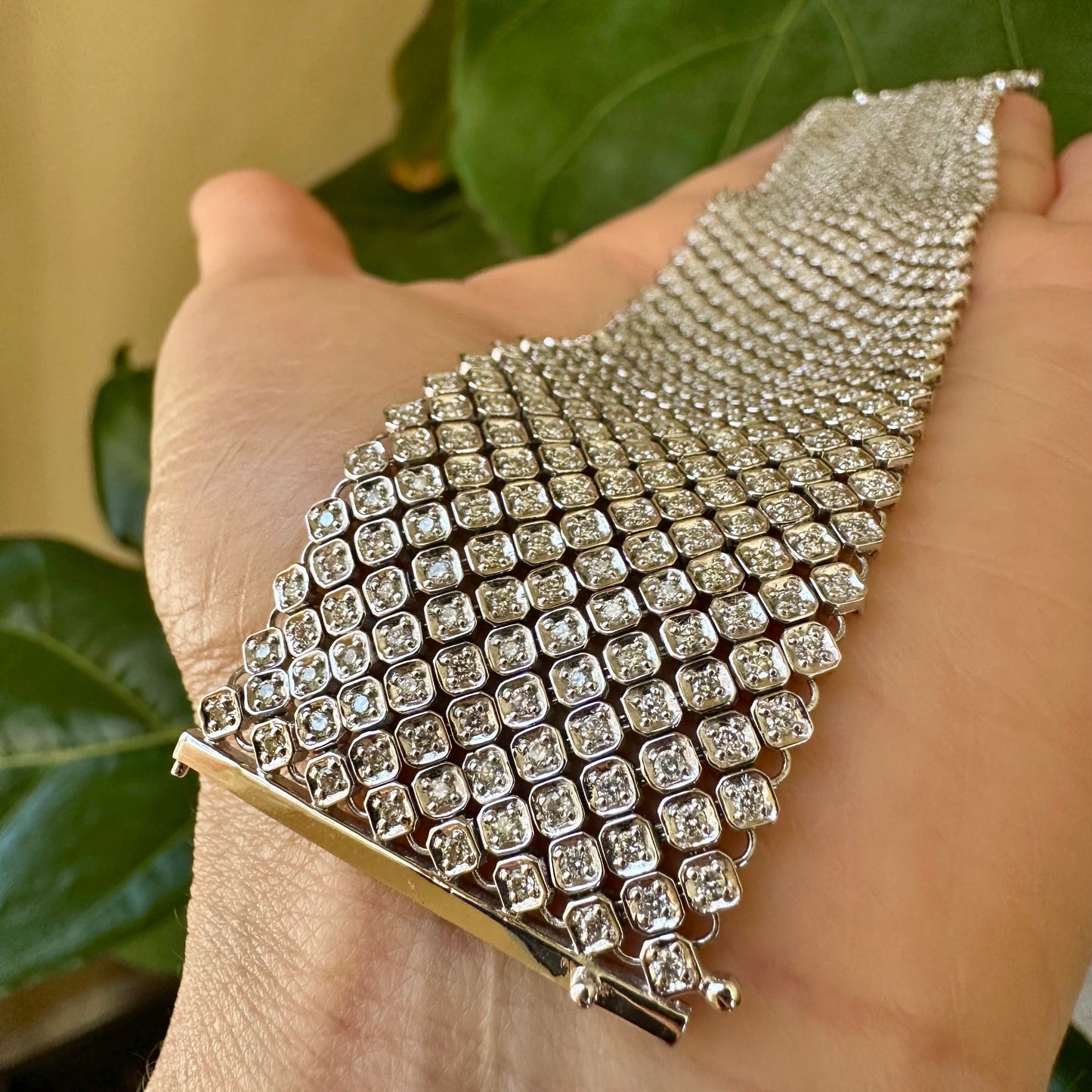 Wide Diamond Mesh Carpet Bracelet | 9.31ct Diamonds | 18k White Gold | 61.30g | 7.25" | Reversible