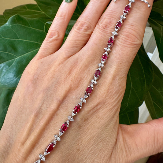 GIA Certified Natural Burmese Ruby & Diamond Statement Bracelet | 18k White Gold | 14.24g | 7.75"