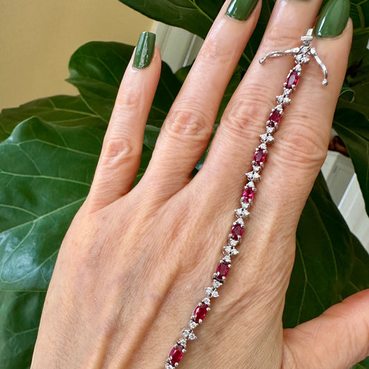 Burma GIA Ruby & Natural Diamond Bracelet 18k White Gold  