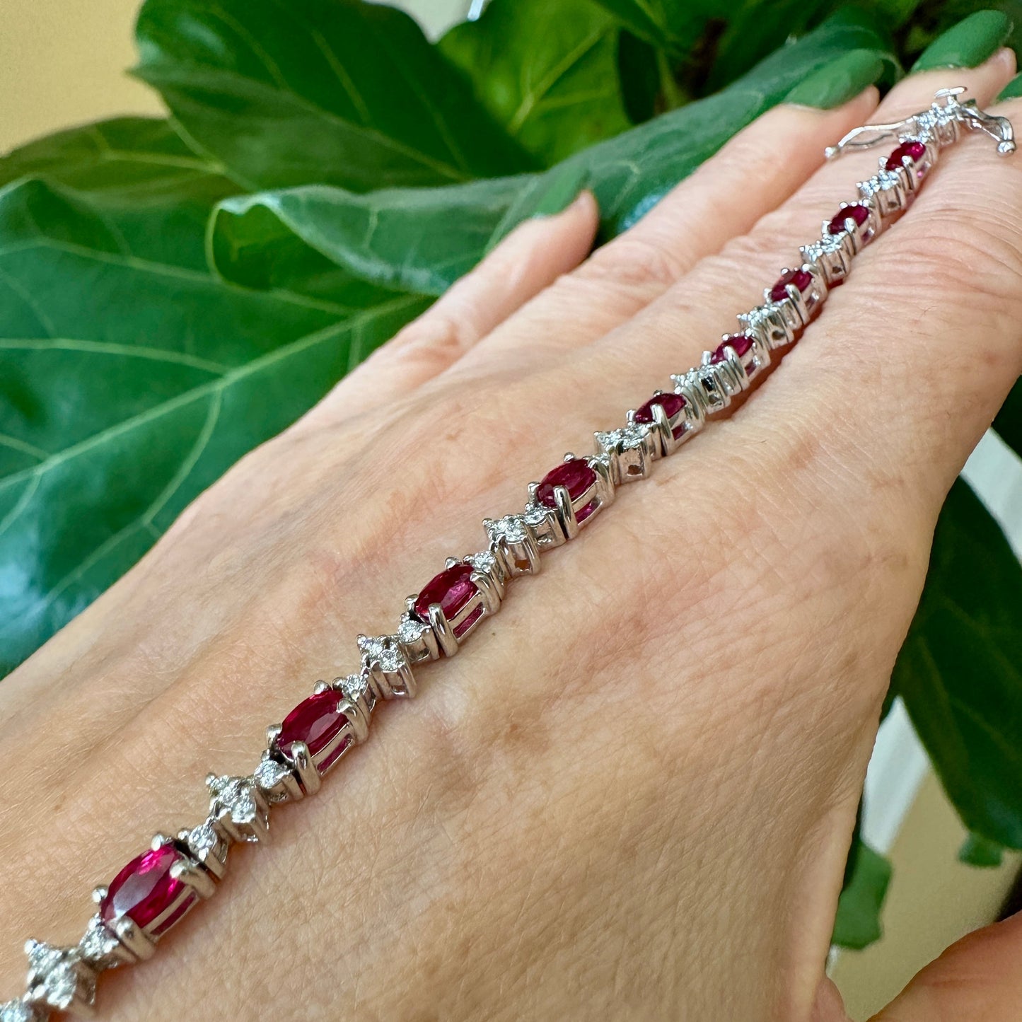 GIA Certified Natural Burmese Ruby & Diamond Statement Bracelet | 18k White Gold | 14.24g | 7.75"
