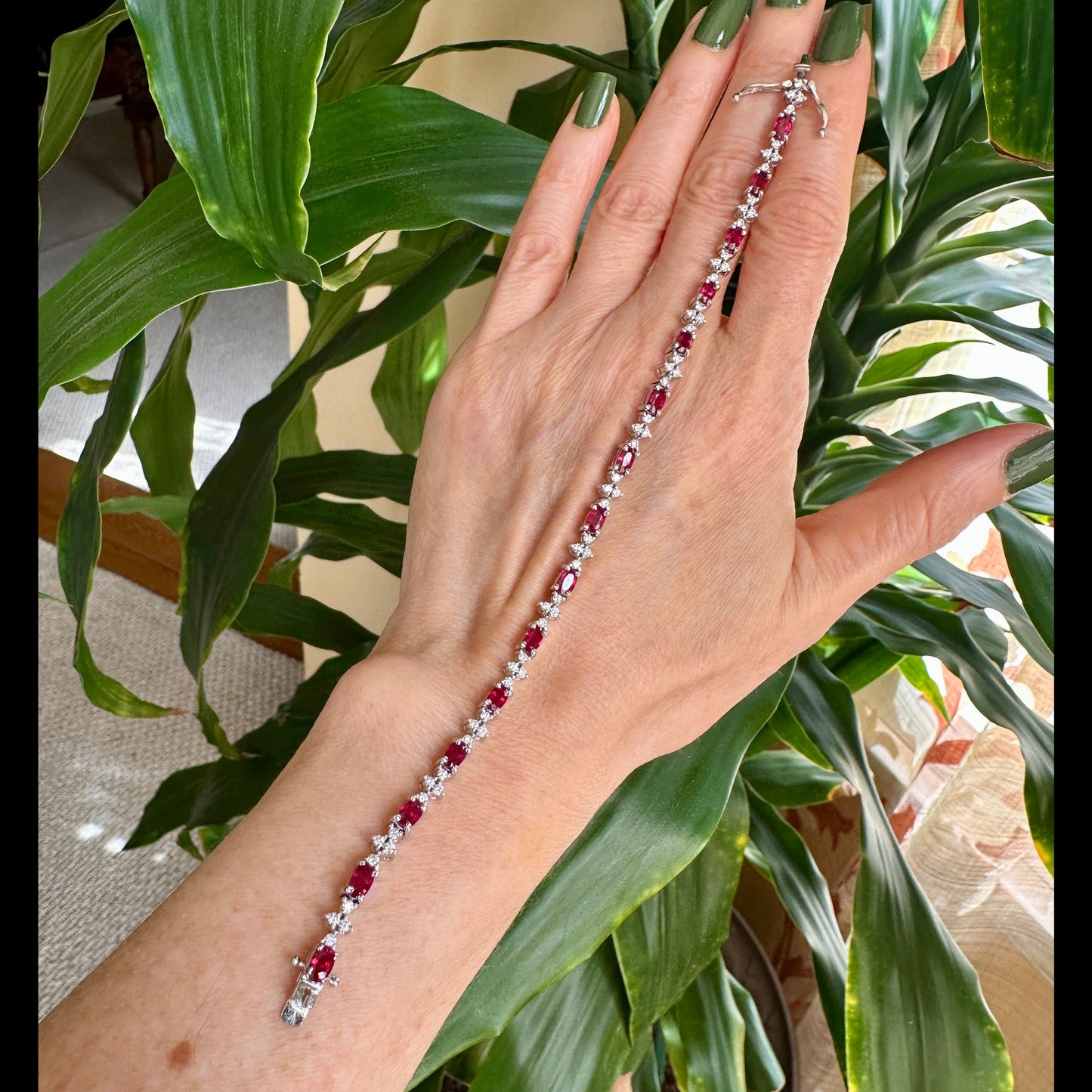 GIA Certified Natural Burmese Ruby & Diamond Statement Bracelet | 18k White Gold | 14.24g | 7.75"