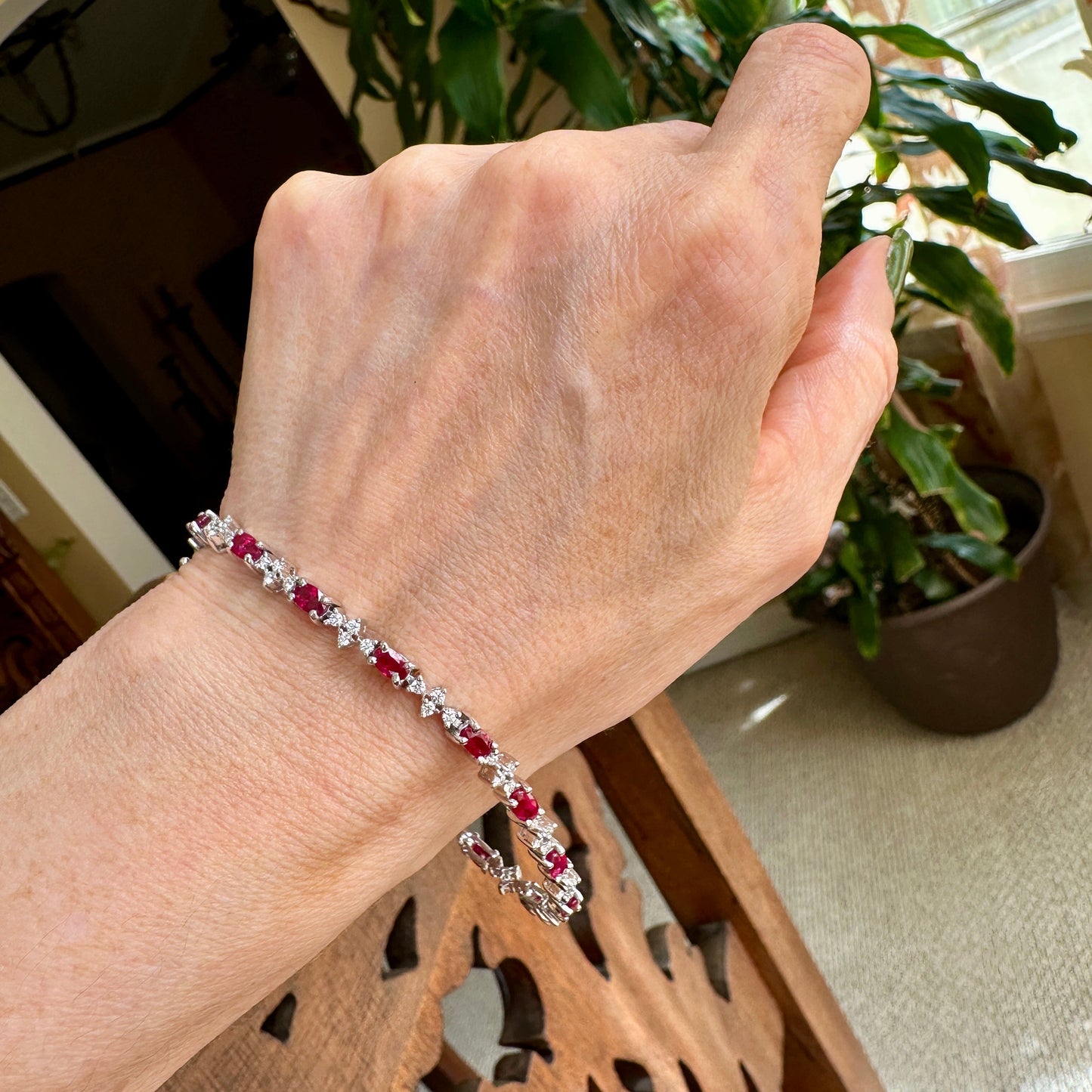 GIA Certified Natural Burmese Ruby & Diamond Statement Bracelet | 18k White Gold | 14.24g | 7.75"