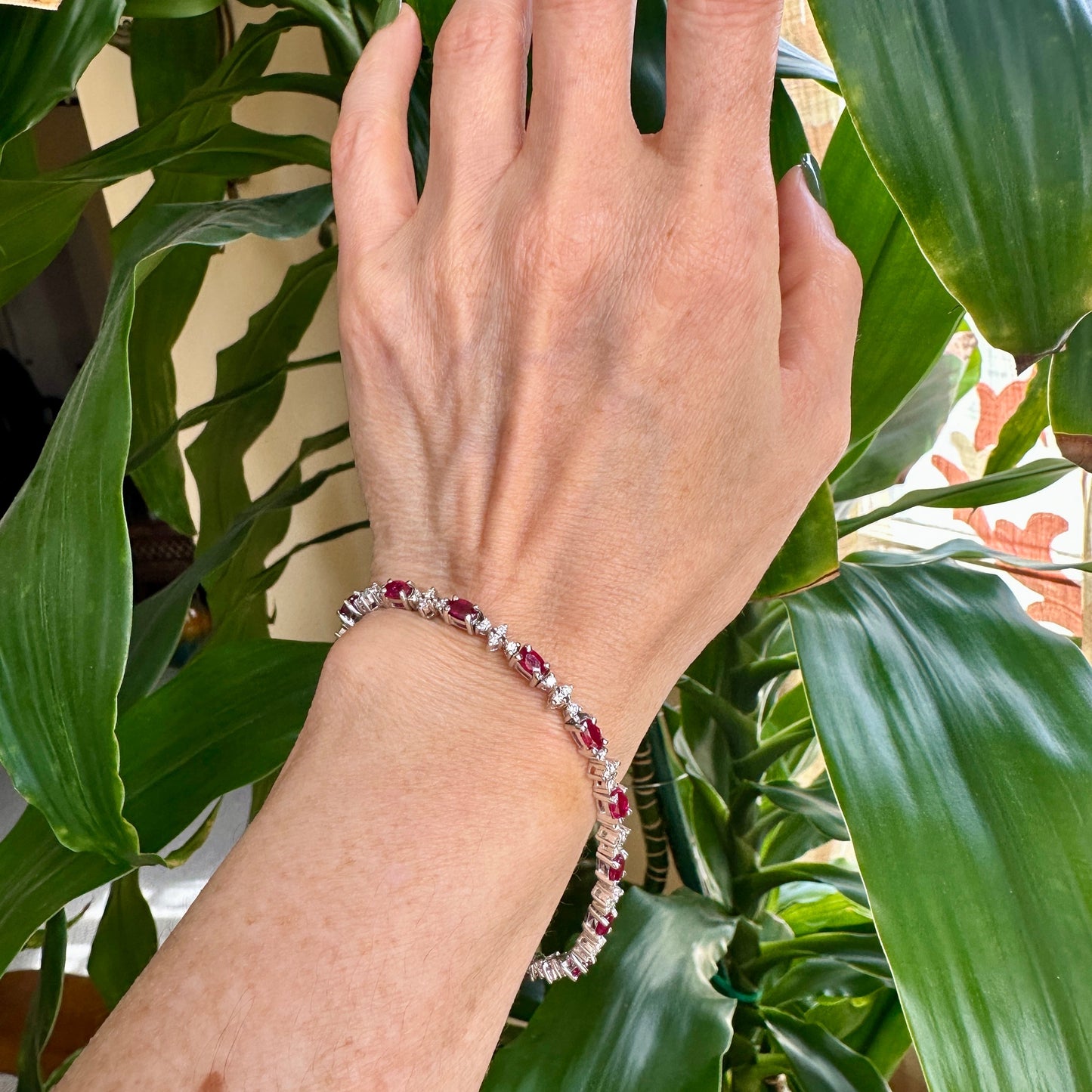 GIA Certified Natural Burmese Ruby & Diamond Statement Bracelet | 18k White Gold | 14.24g | 7.75"