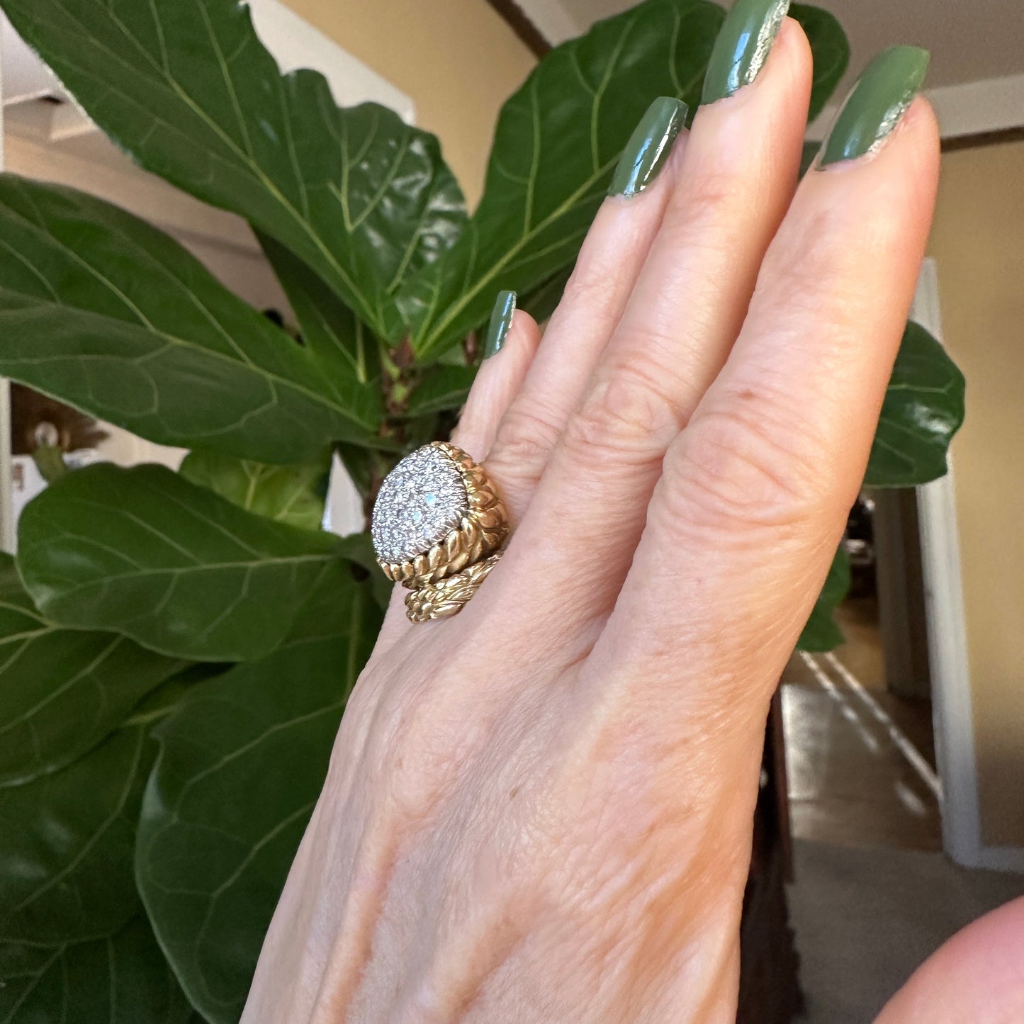Estate Serpent Diamond Pavé Ring | ~2-3ct Diamonds | 18k Yellow & White Gold | 23.2g | Size 6.5
