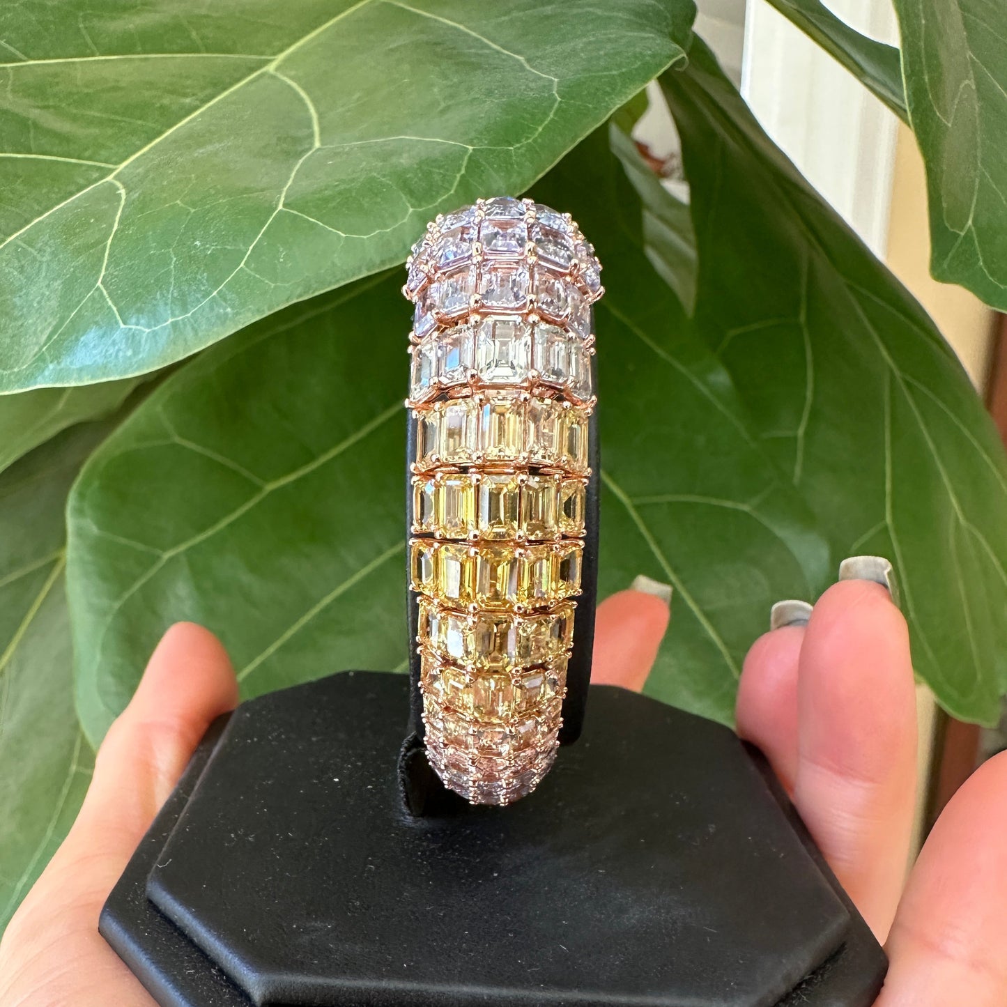 Natural Heated Sapphire & Diamond Gradient Cuff Bracelet | 71.13ct Sapphires | ~1ct Diamonds | 18k Rose Gold | 52.1g