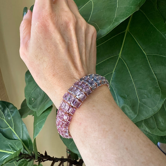 Heated Sapphire and Diamond Cuff Bracelet 18k Rose Gold 