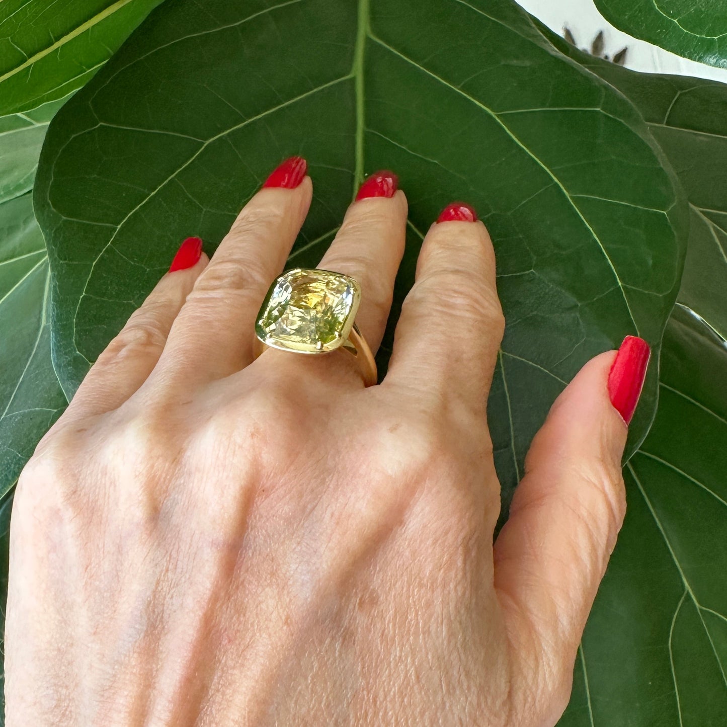 GIA Certified Sri Lanka Yellow Sapphire Ring | 15.32ct Cushion Cut | 18k Yellow Gold Bezel | 10.95g | Size 7