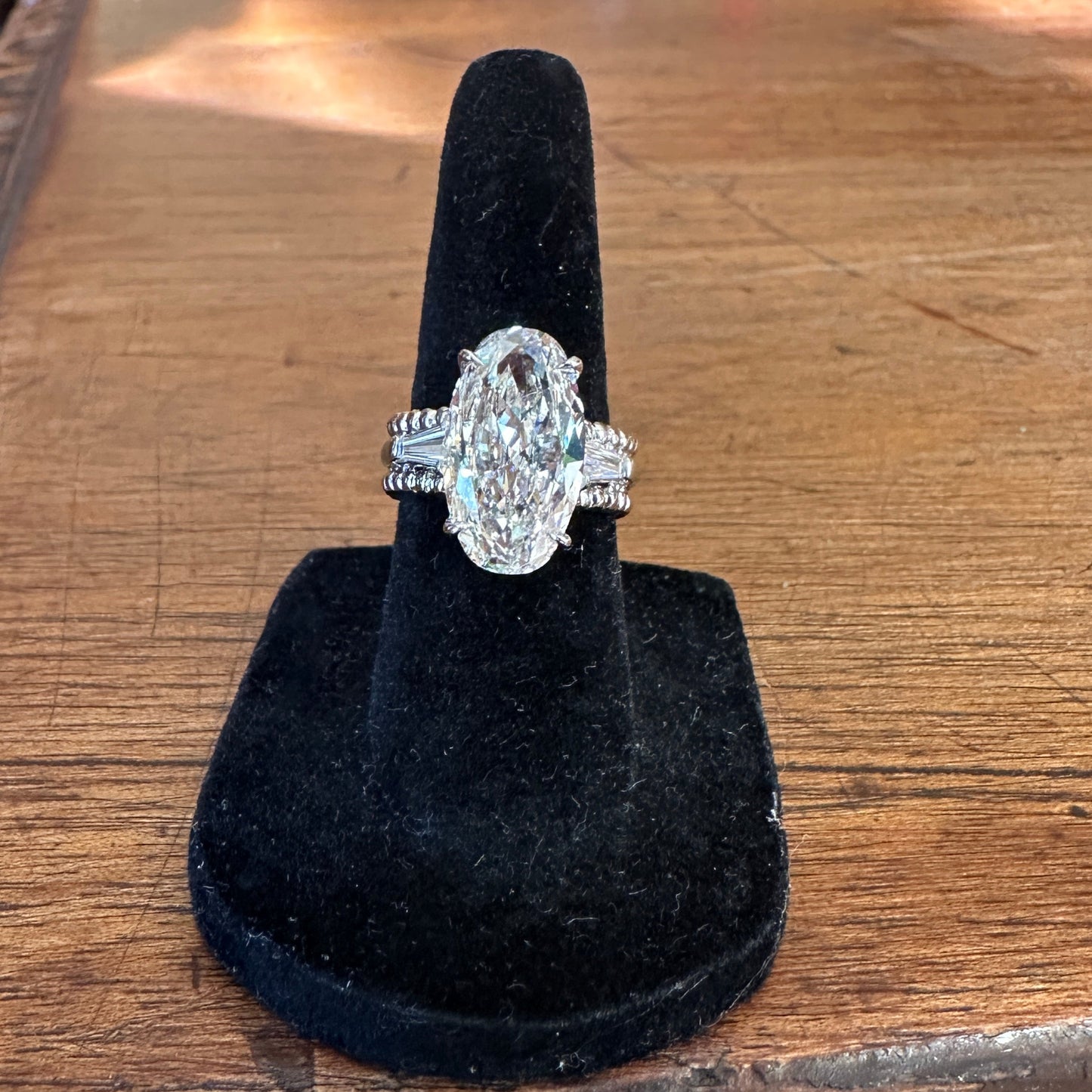 GIA Certified 5.03ct Oval Diamond Bridal Ring | H SI2 | Handmade Platinum 950 | Tapered Diamond Shoulders | Size 4
