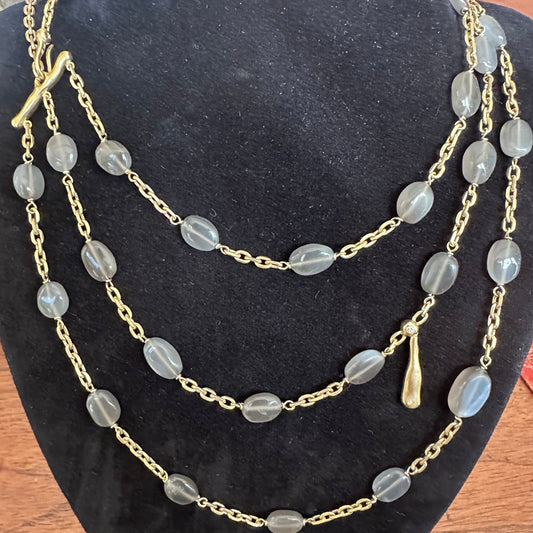 H Stern Three Strand Moonstone, Topaz & Diamond Collar Necklace 18k