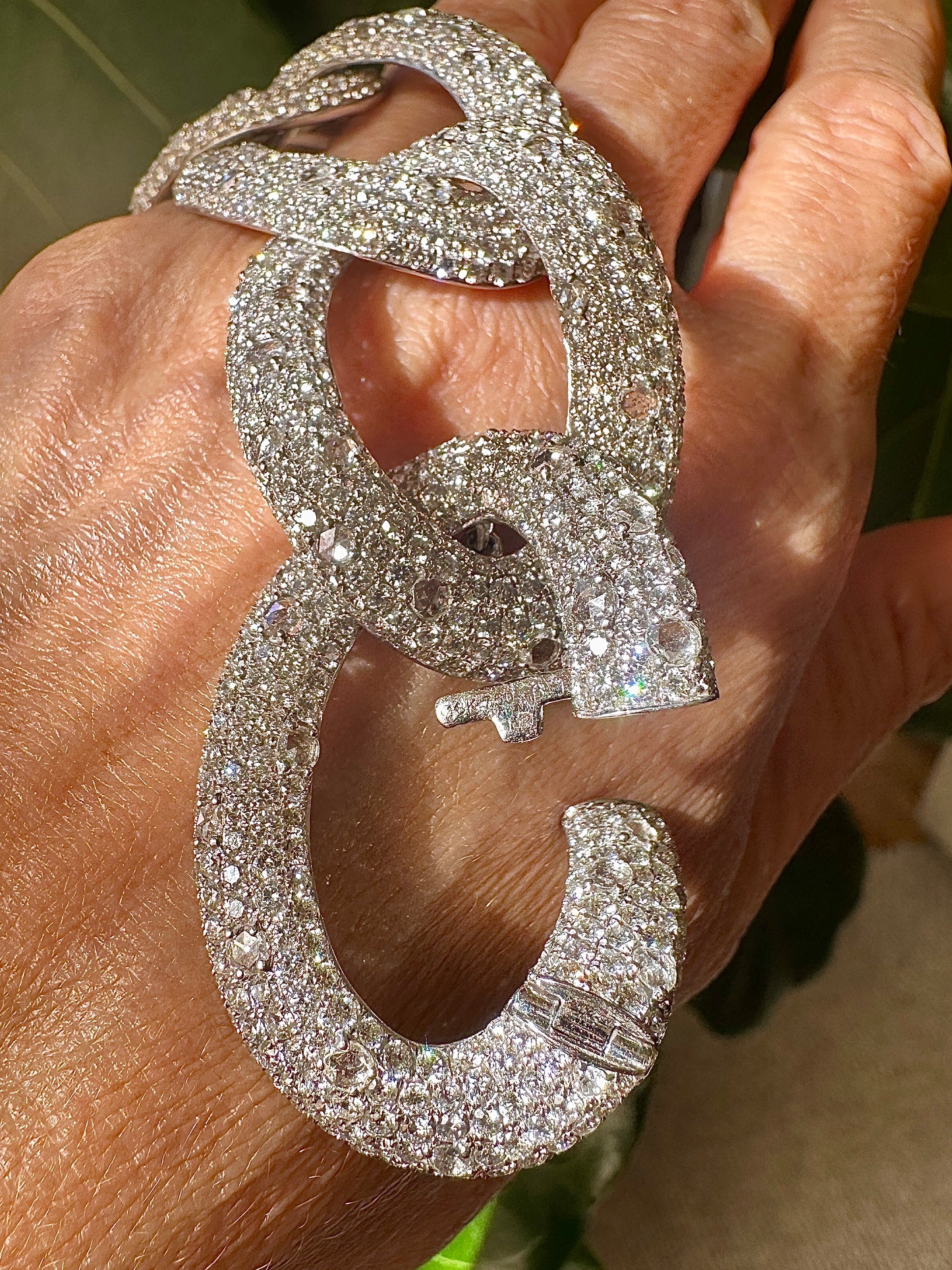Natural Diamond Jumbo Link Bracelet | 75ct Rose & Brilliant Cut | 18k White Gold | 74.06g | 8.5" | 1.25" Wide