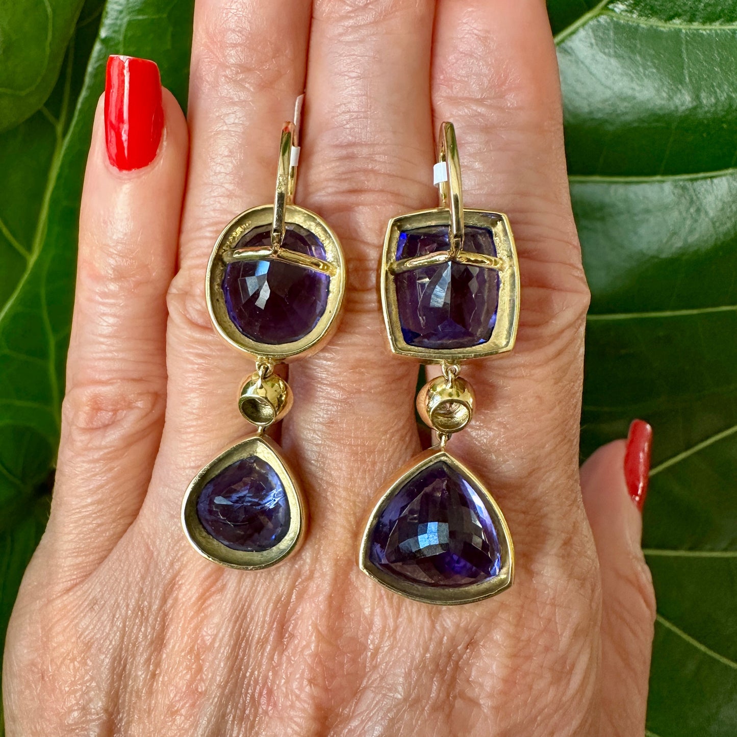 Multi-Cut Tanzanite & Diamond Pendant Earrings | 45.30ct Tanzanite & 0.60ct Diamonds | 18k Yellow Gold | 24.28g | 2"