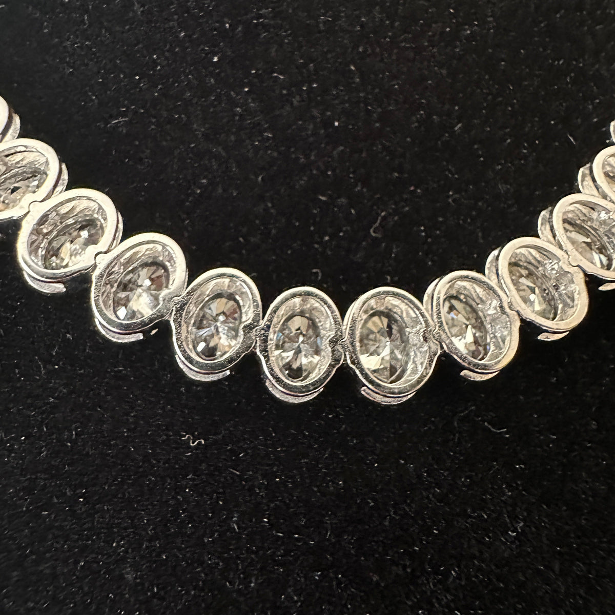 Natural Oval-Cut Diamond Tennis Necklace | 23.16ct | 75 Stones | 18k White Gold | 17.5"