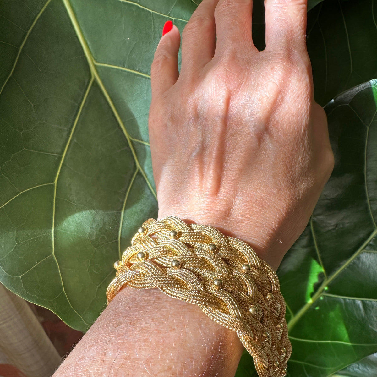 Filippini Fratelli Braided Chevron Bracelet | 18k Yellow Gold | 69.5g | Verona, Italy
