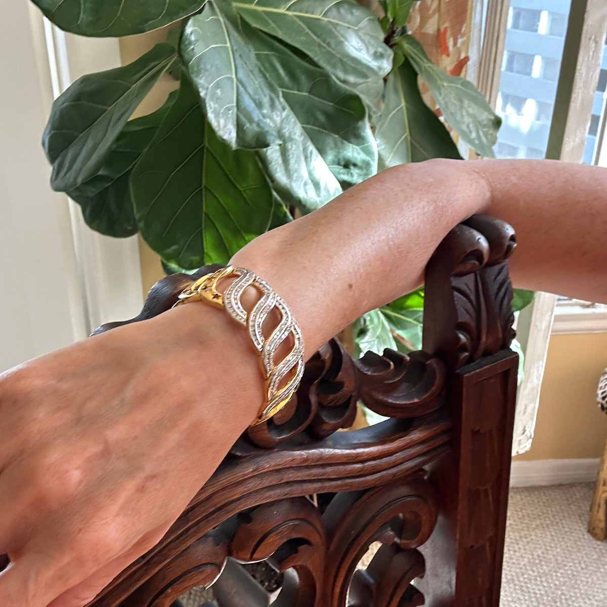 NINI Jewels Channel-Set Diamond S-Link Bracelet | 5.70ct | 18k Two-Tone Gold | 60g | 7"