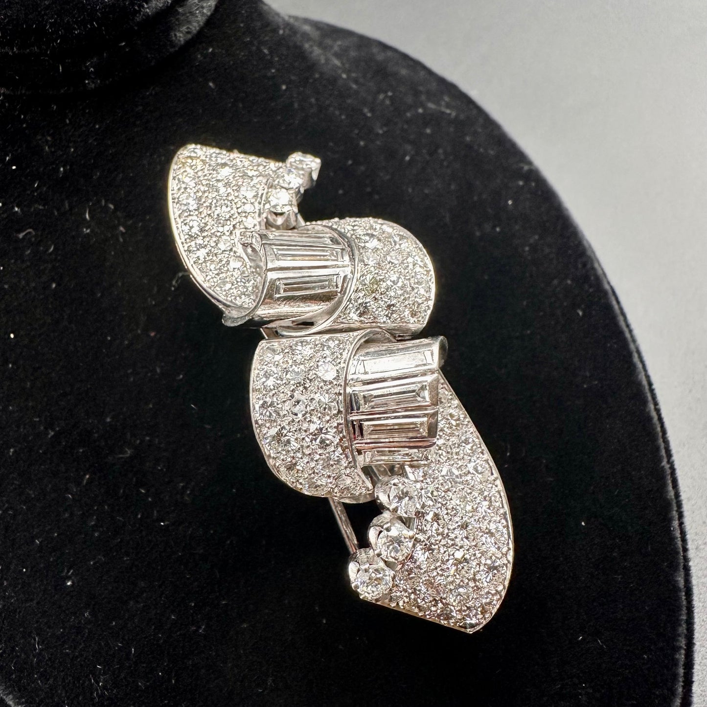 Vintage Double Clip Diamond Platinum Brooch