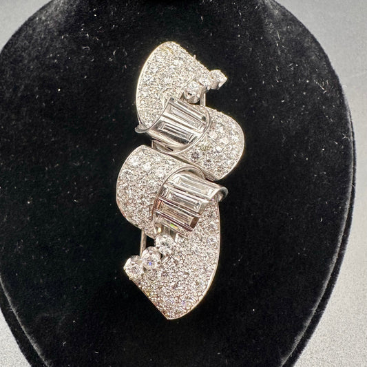 Vintage Double Clip Diamond Platinum Brooch