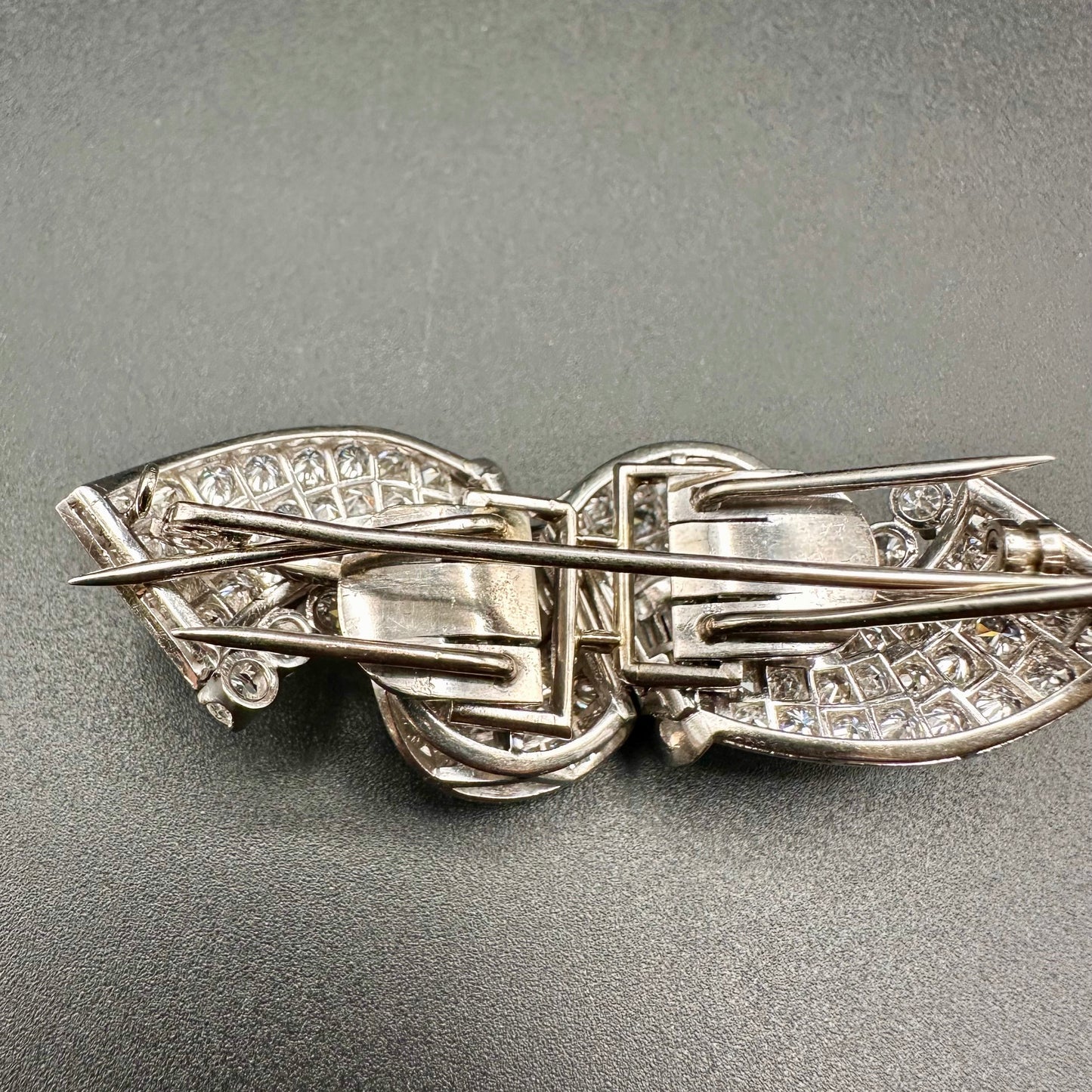 Vintage Double Clip Diamond Platinum Brooch