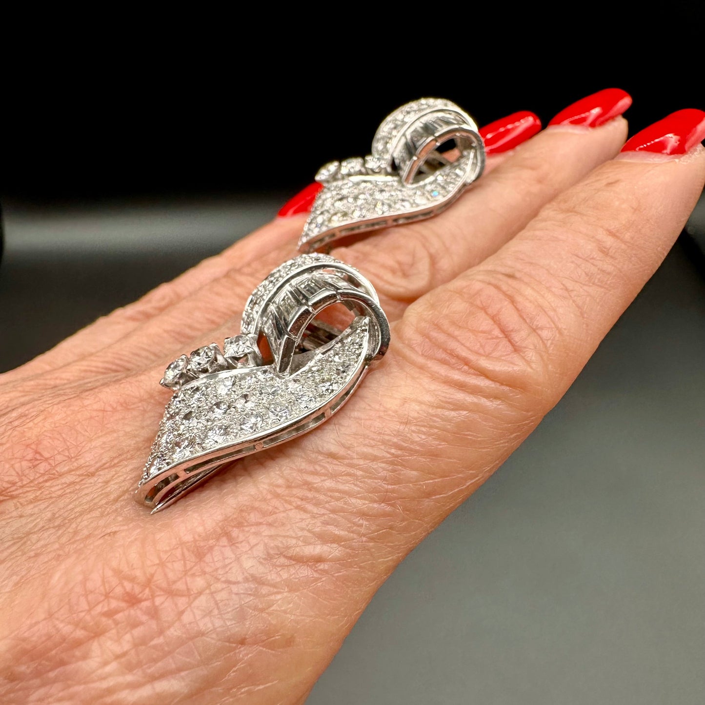 Vintage Double Clip Diamond Platinum Brooch