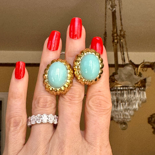 Designed By Boris Cabochon Turquoise Earrings 18k Yellow Gold