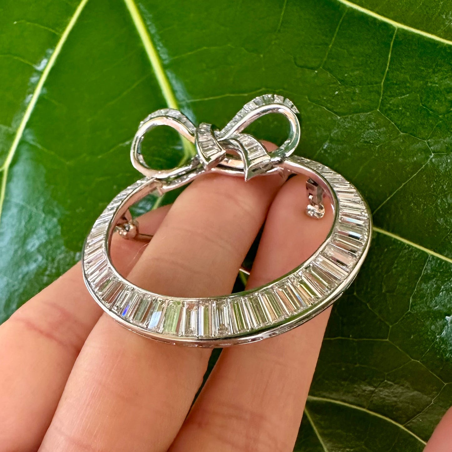 Vintage Diamond Brooch 7 Carats in 14k White Gold