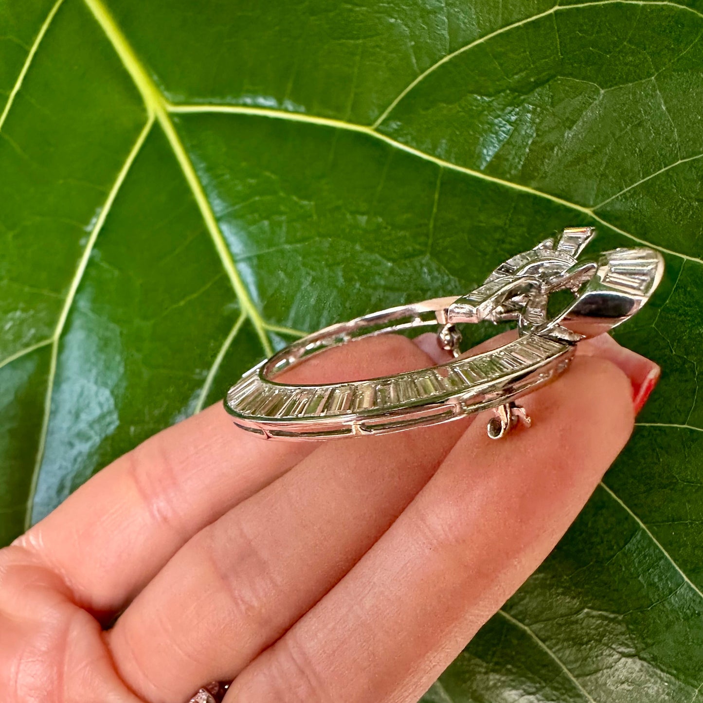 Vintage Diamond Brooch 7 Carats in 14k White Gold
