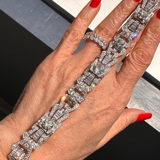Vintage Old Euro, Baguette and Round Diamond Platinum Bracelet