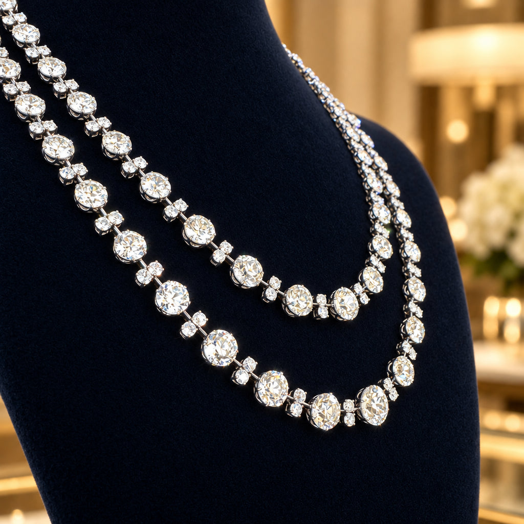 Georgian-Style Double-Row Paste Rivière Necklace in 14k Gold & Silver