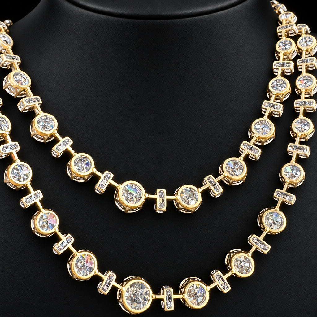 Georgian-Style Double-Row Paste Rivière Necklace in 14k Gold & Silver