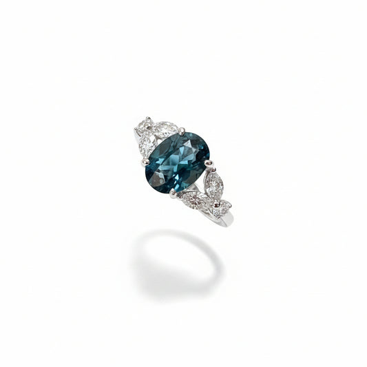 Natural Teal Sapphire Diamond Ring