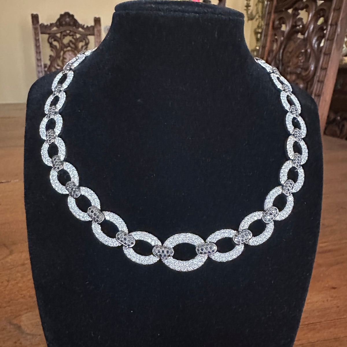 Estate Black & White Pavé Diamond Necklace & Bracelet Set | 18k White Gold | Approx. 23 Carats | 109.3g