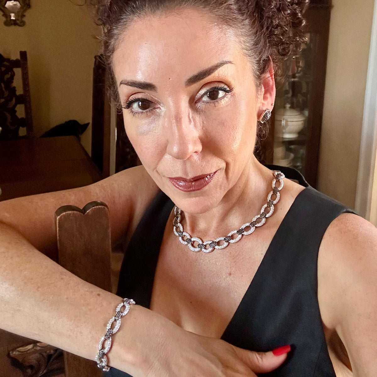 Estate Black & White Pavé Diamond Necklace & Bracelet Set | 18k White Gold | Approx. 23 Carats | 109.3g