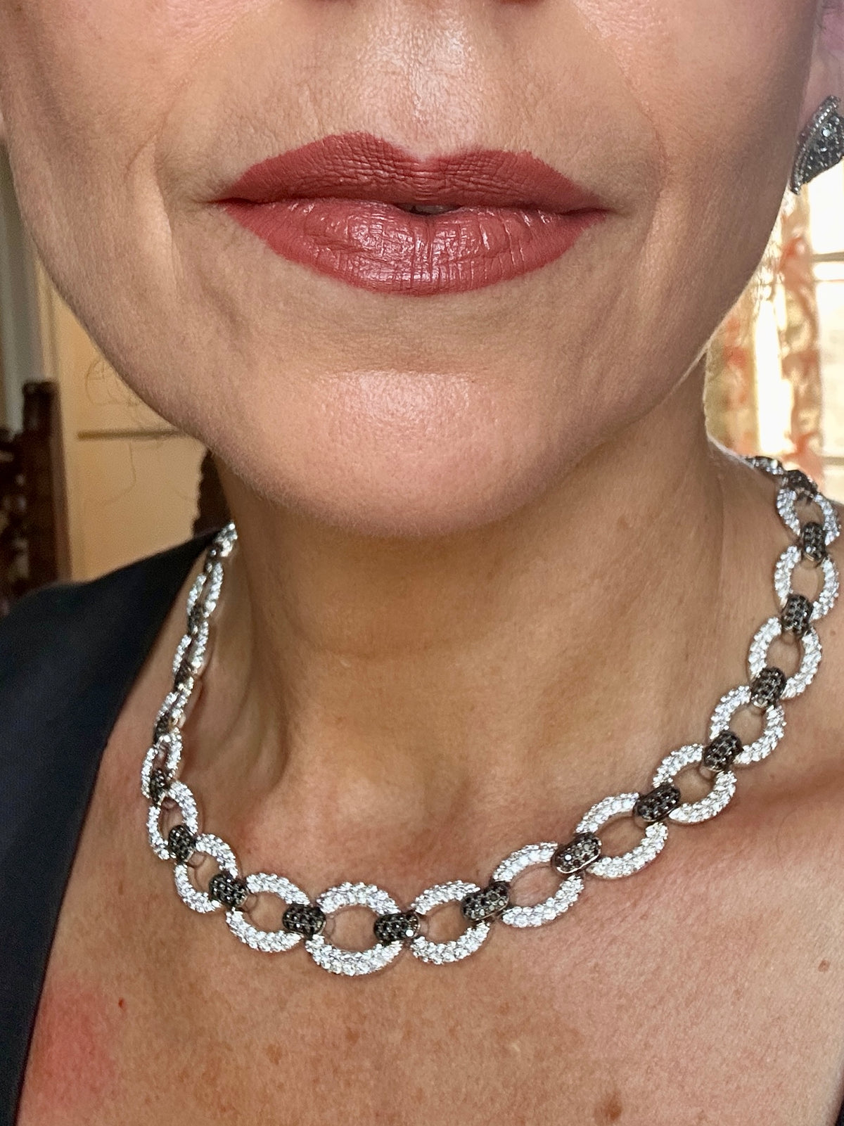 Estate Black & White Pavé Diamond Necklace & Bracelet Set | 18k White Gold | Approx. 23 Carats | 109.3g