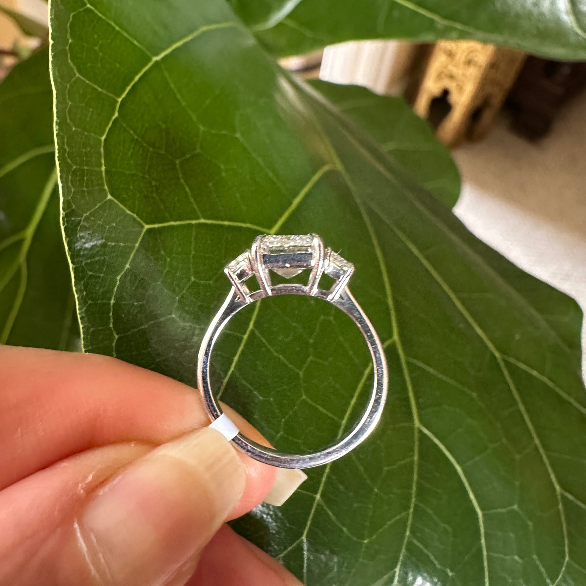 Emerald-Cut Three-Stone Diamond Ring | 900 Platinum | 3.10ct G VS1 Center | 5.3g | Tapered Baguettes