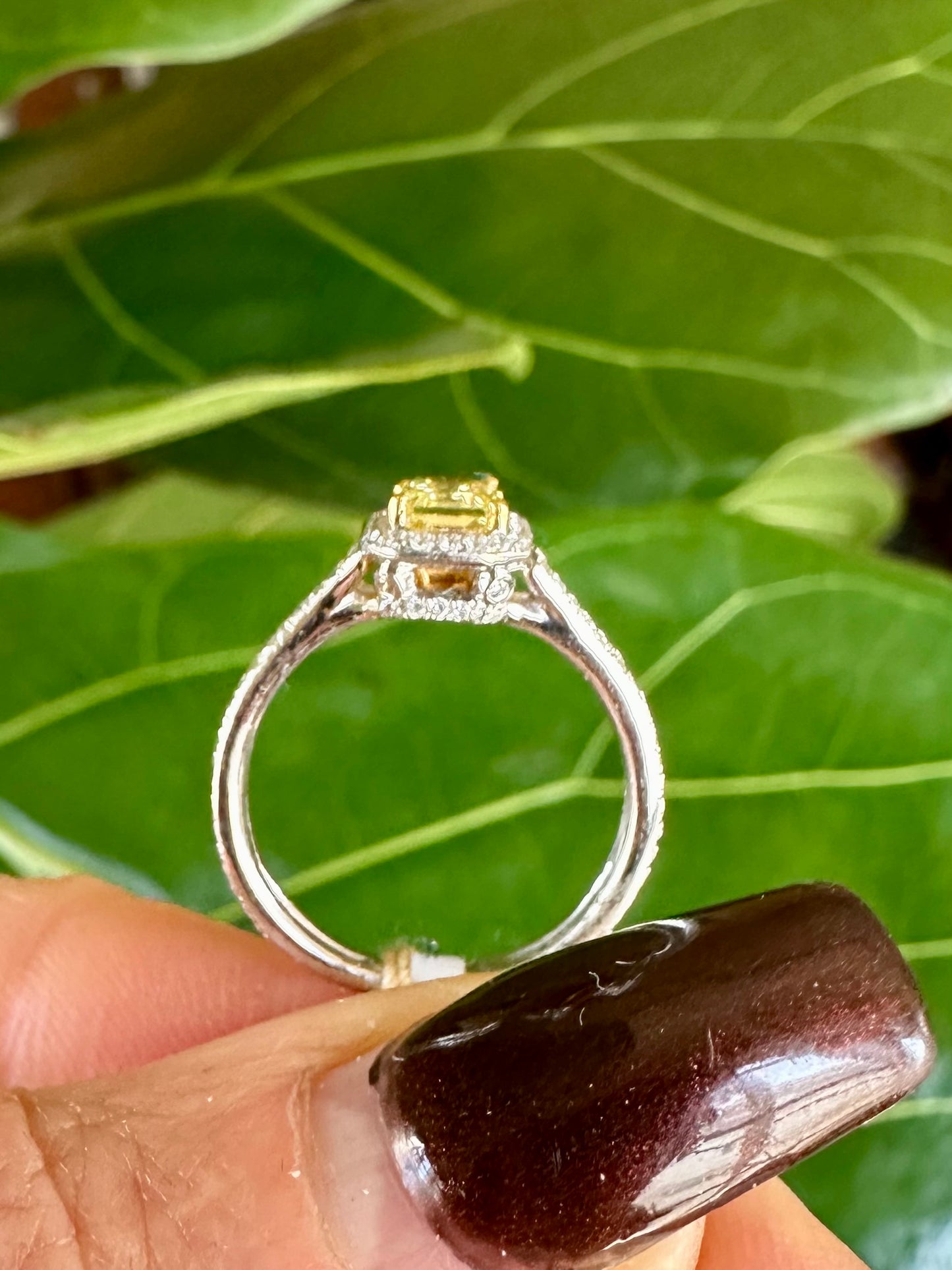 Fancy Yellow Emerald Cut Diamond Ring White Gold