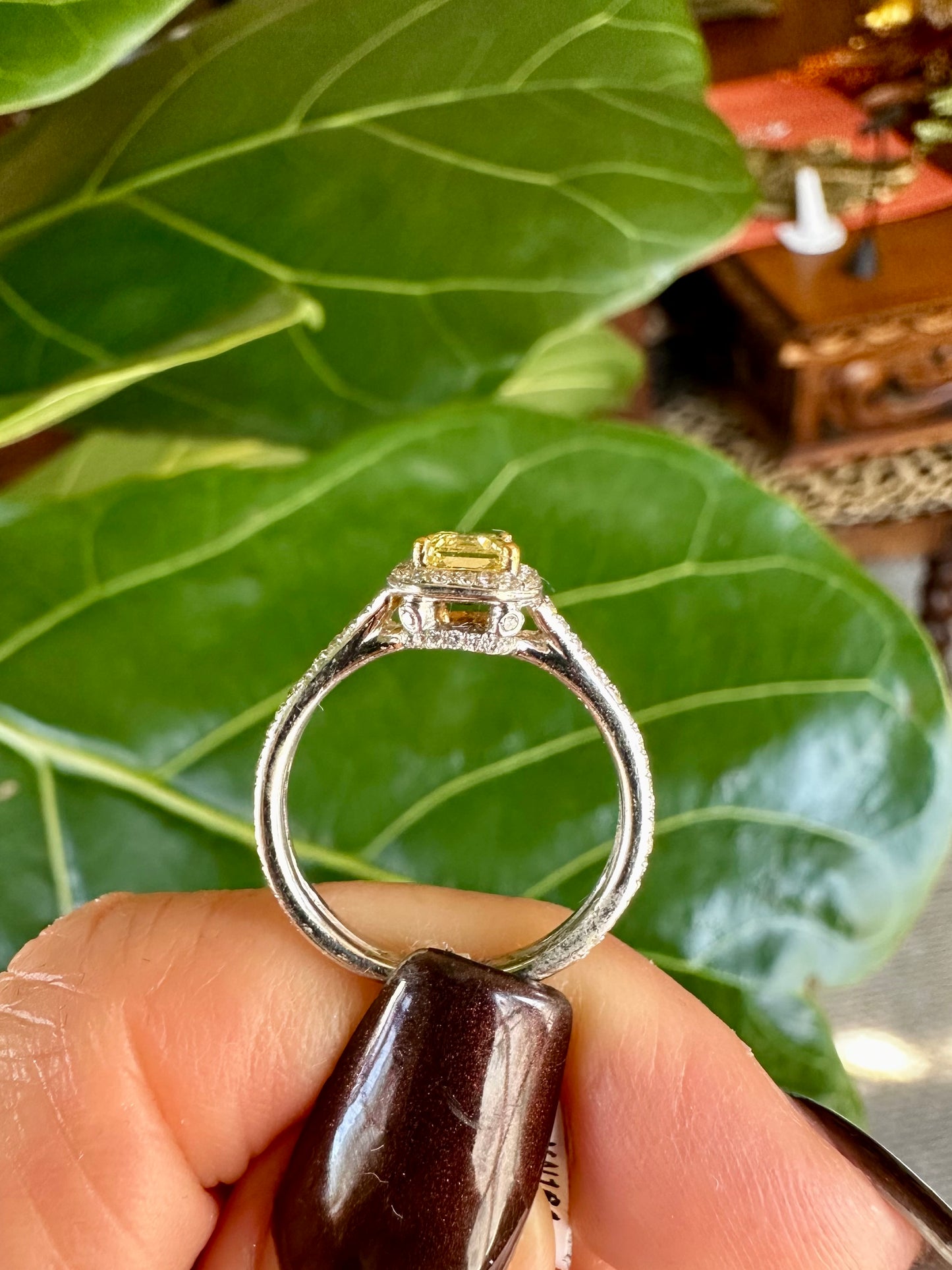 Fancy Yellow Emerald Cut Diamond Ring White Gold